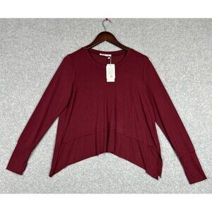UEU Women's Long Sleeve Top Size S Burgundy Thumb Holes Asymmetric Hem NWT Boho